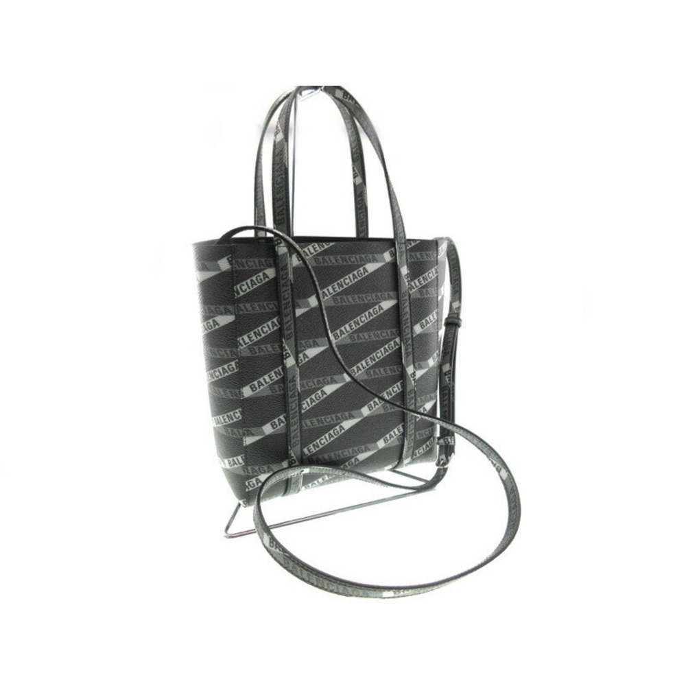 BALENCIAGA Tote Bag Shoulder Handbag Leather Black Gray - Picture 2 of 6